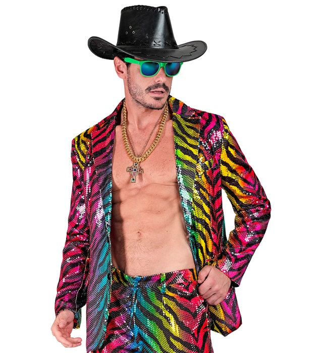 Widmann Party Fashion Jacket (Rainbow Animalier Tiger Sequin Jacket) (L) Rainbow