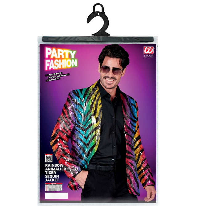 Widmann Party Fashion Jacket (Rainbow Animalier Tiger Sequin Jacket) (L) Rainbow