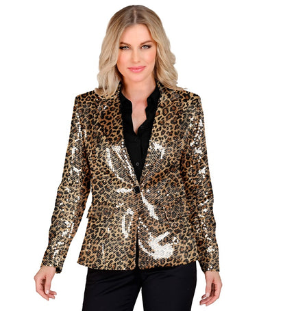 Widmann Party Fashion Jacket (Animalier Leopard Sequin Jacket) (L) Gold