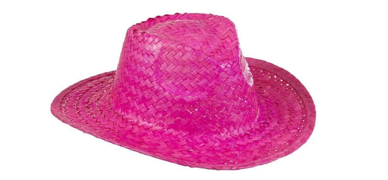 Cowboy Straw - Pink/YellowithOrange Cowboy Wild West Hats Caps & Headwear for Fancy Dress Costumes Accessory