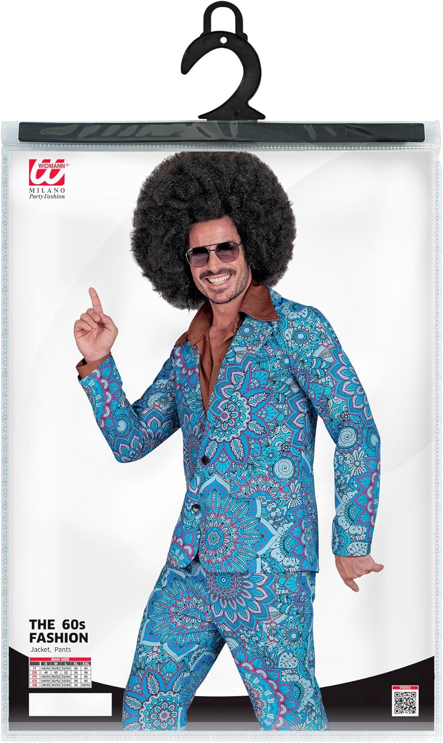 Widmann - Costume 60s suit, jacket and trousers, hippie, reggae, flower power, disco fever, hit move Mandala Theme L