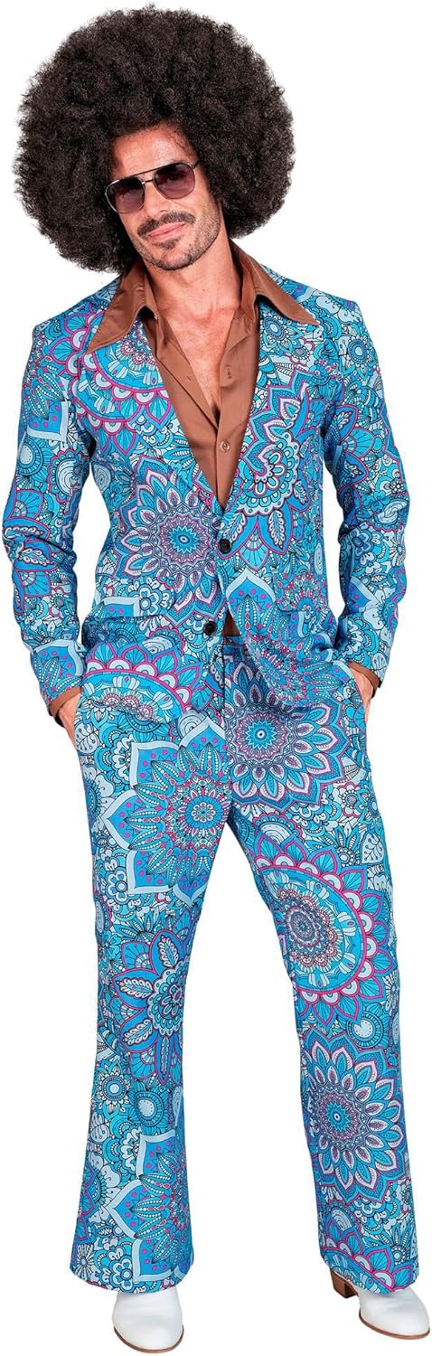 Widmann - Costume 60s suit, jacket and trousers, hippie, reggae, flower power, disco fever, hit move Mandala Theme L