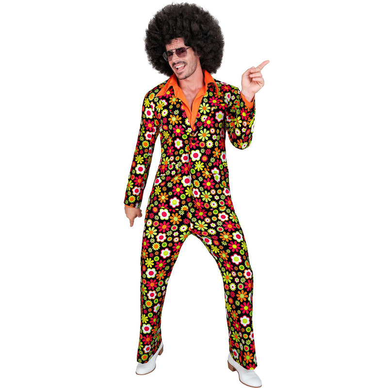 Widmann - Costume 60s suit, jacket and trousers, hippie, reggae, flower power, disco fever, hit move Flowers S