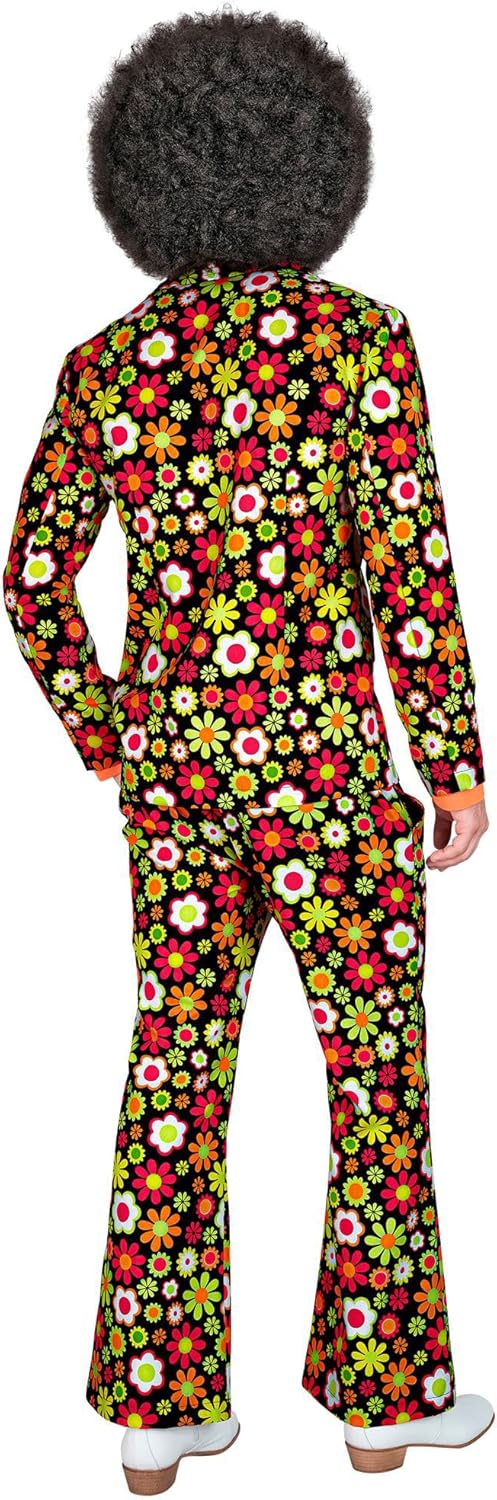 Widmann - Costume 60s suit, jacket and trousers, hippie, reggae, flower power, disco fever, hit move Flowers S