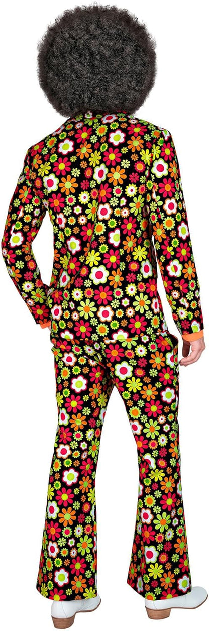 Widmann - Costume 60s suit, jacket and trousers, hippie, reggae, flower power, disco fever, hit move Flowers L