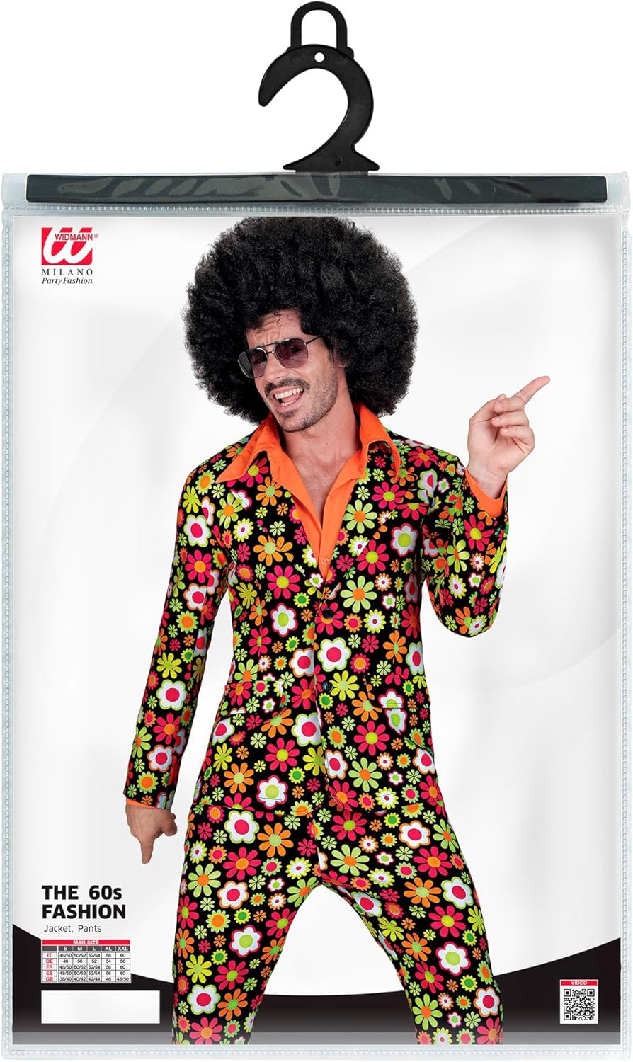 Widmann - Costume 60s suit, jacket and trousers, hippie, reggae, flower power, disco fever, hit move Flowers L