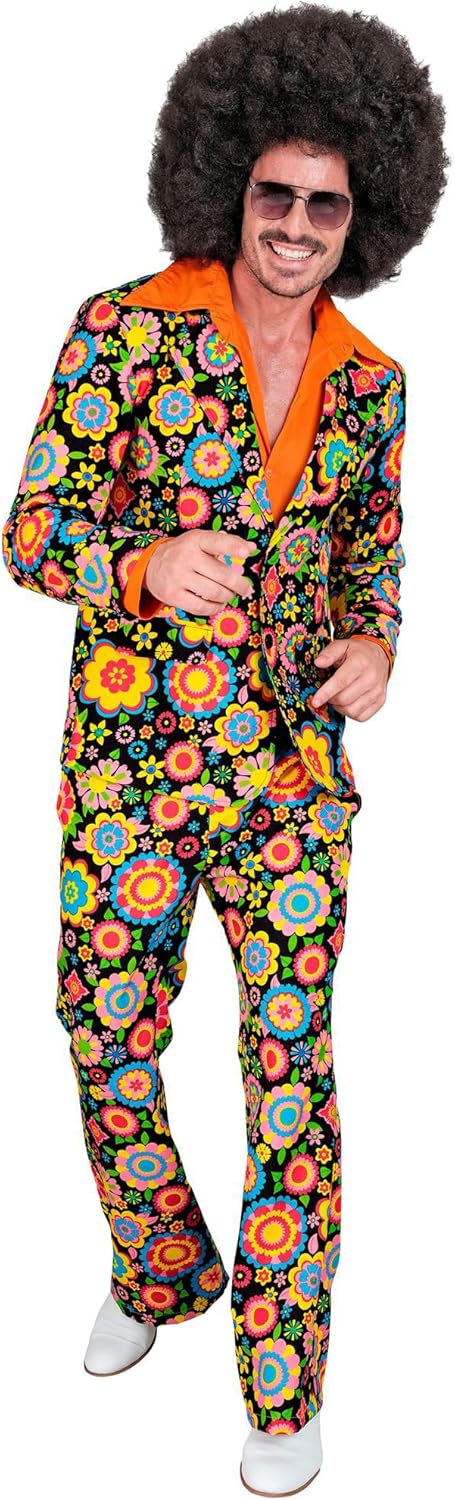 Widmann - Costume 60s suit, jacket and trousers, hippie, reggae, flower power, disco fever, hit move Colorful Flowers S