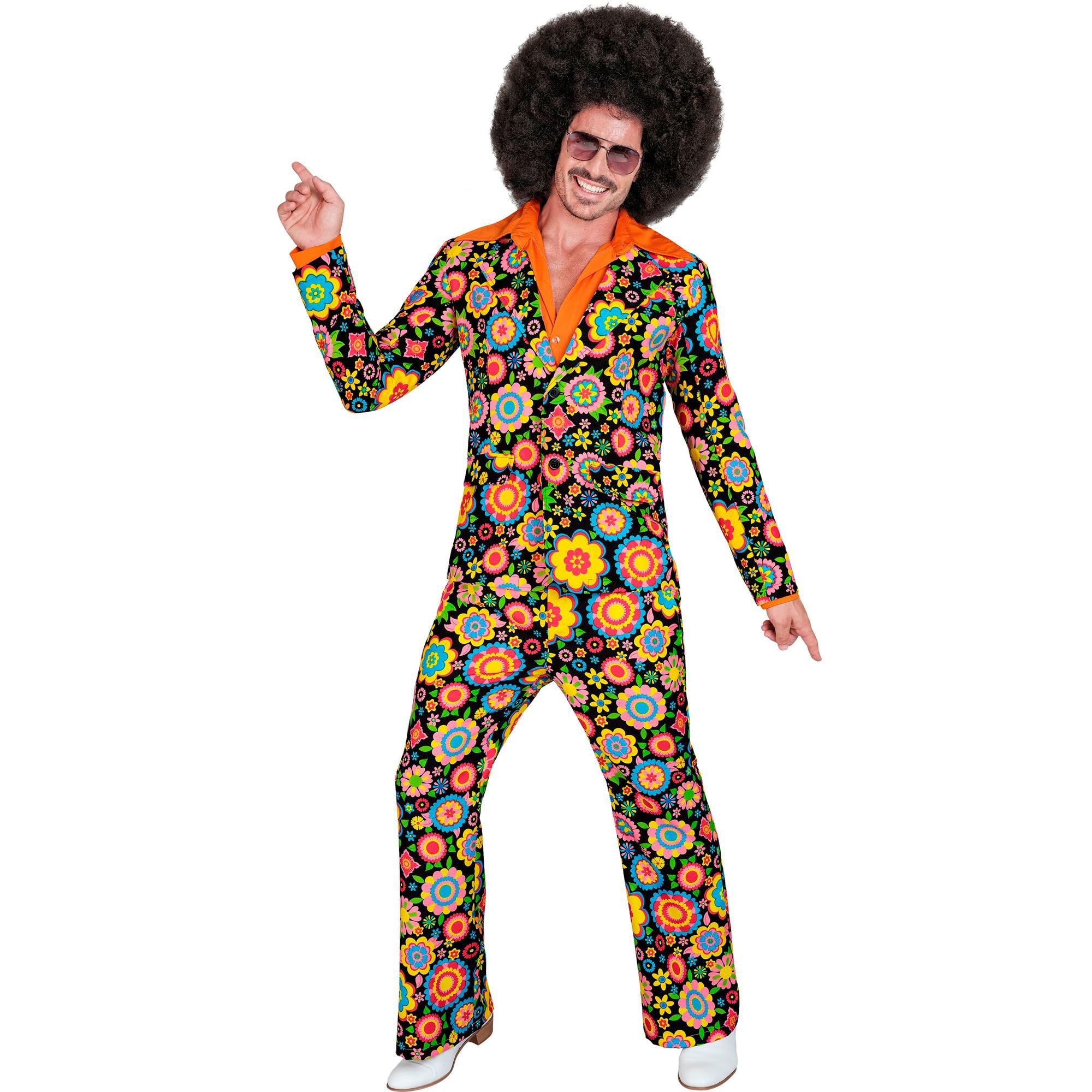 Widmann - Costume 60s suit, jacket and trousers, hippie, reggae, flower power, disco fever, hit move Colorful Flowers S