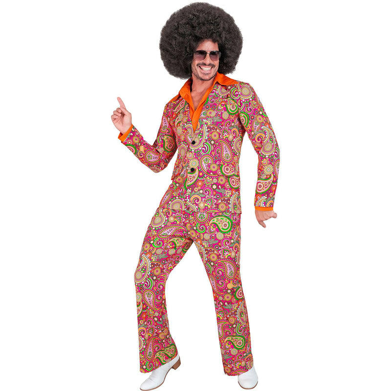 Widmann - Costume 60s suit, jacket and trousers, hippie, reggae, flower power, disco fever, hit move paisley XL