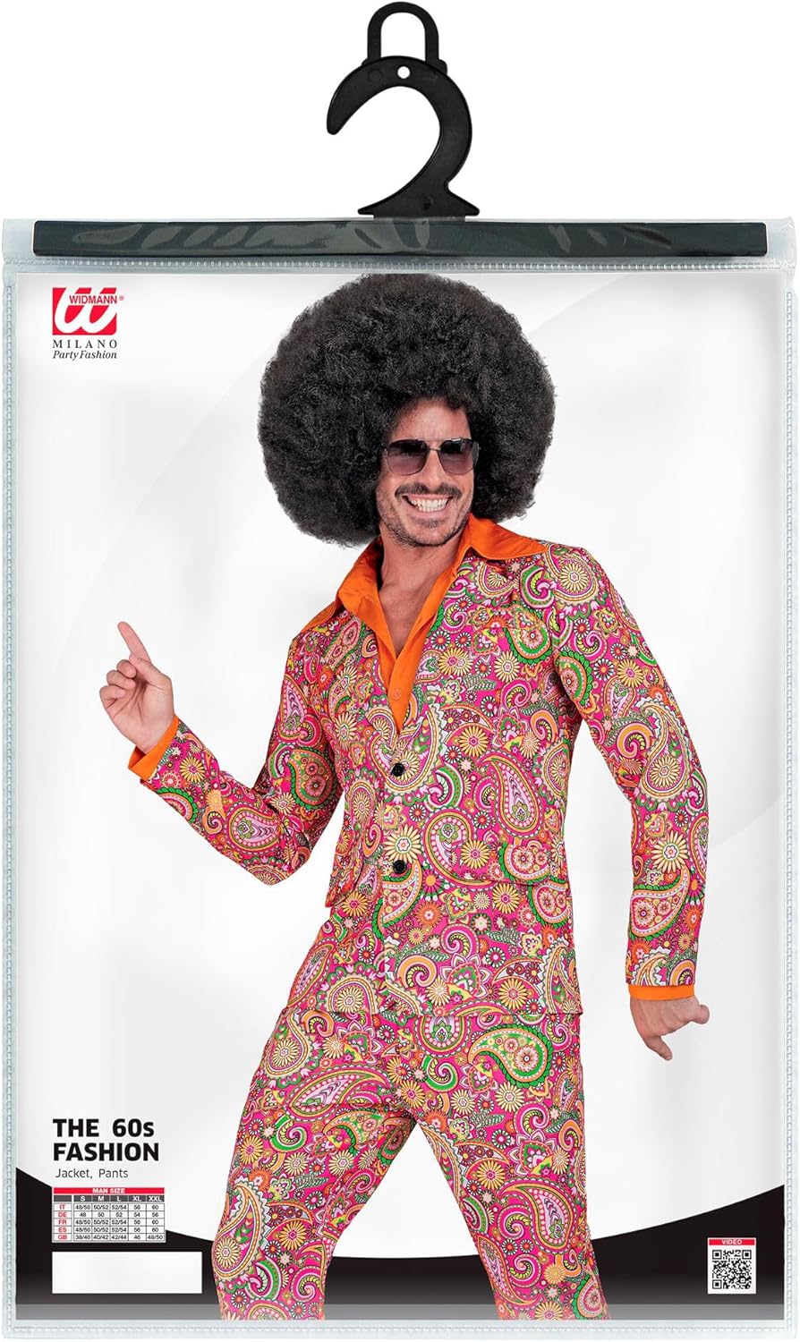 Widmann - Costume 60s suit, jacket and trousers, hippie, reggae, flower power, disco fever, hit move paisley XL