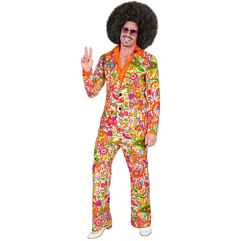 Widmann - Costume 60s suit, jacket and trousers, hippie, reggae, flower power, disco fever, hit move Peace & Paisley L