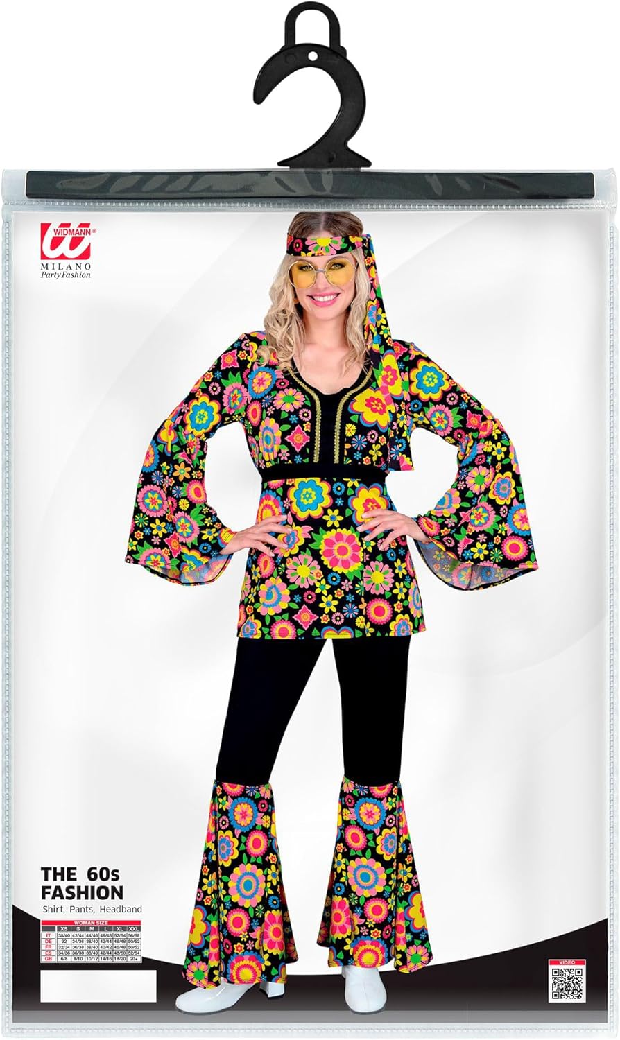 Widmann Milano Party Fashion – Hippie Costume 60s Style Reggae Flower Force Disco Fever Colorful Flowers S