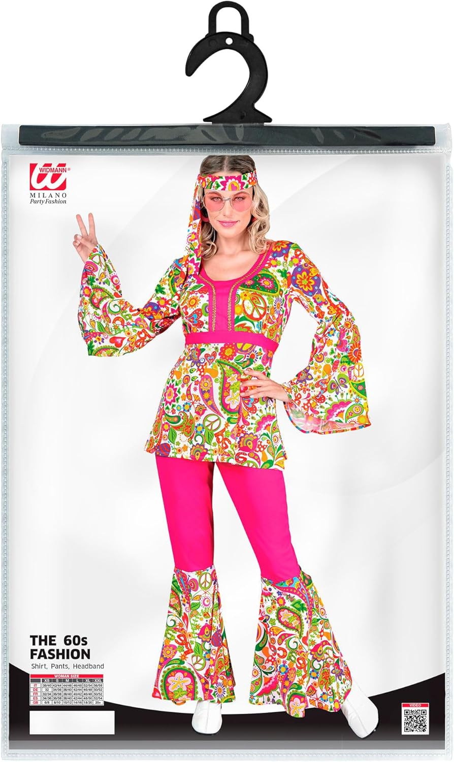Widmann Milano Party Fashion – Hippie Costume 60s Style Reggae Flower Force Disco Fever Peace & Paisley XS