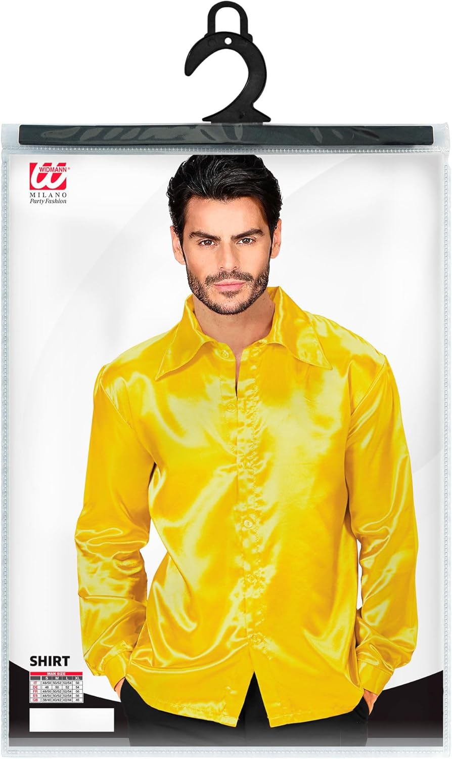 Satin Yellow 70S Disco Shirt - (Size: L)