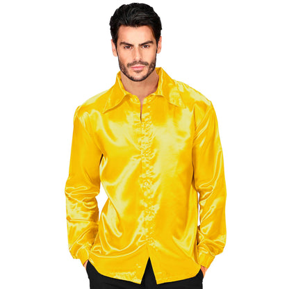 Satin Yellow 70S Disco Shirt - (Size: L)