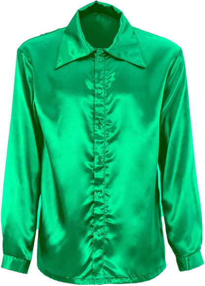 Satin Green 70S Disco Shirt - (Size: S)