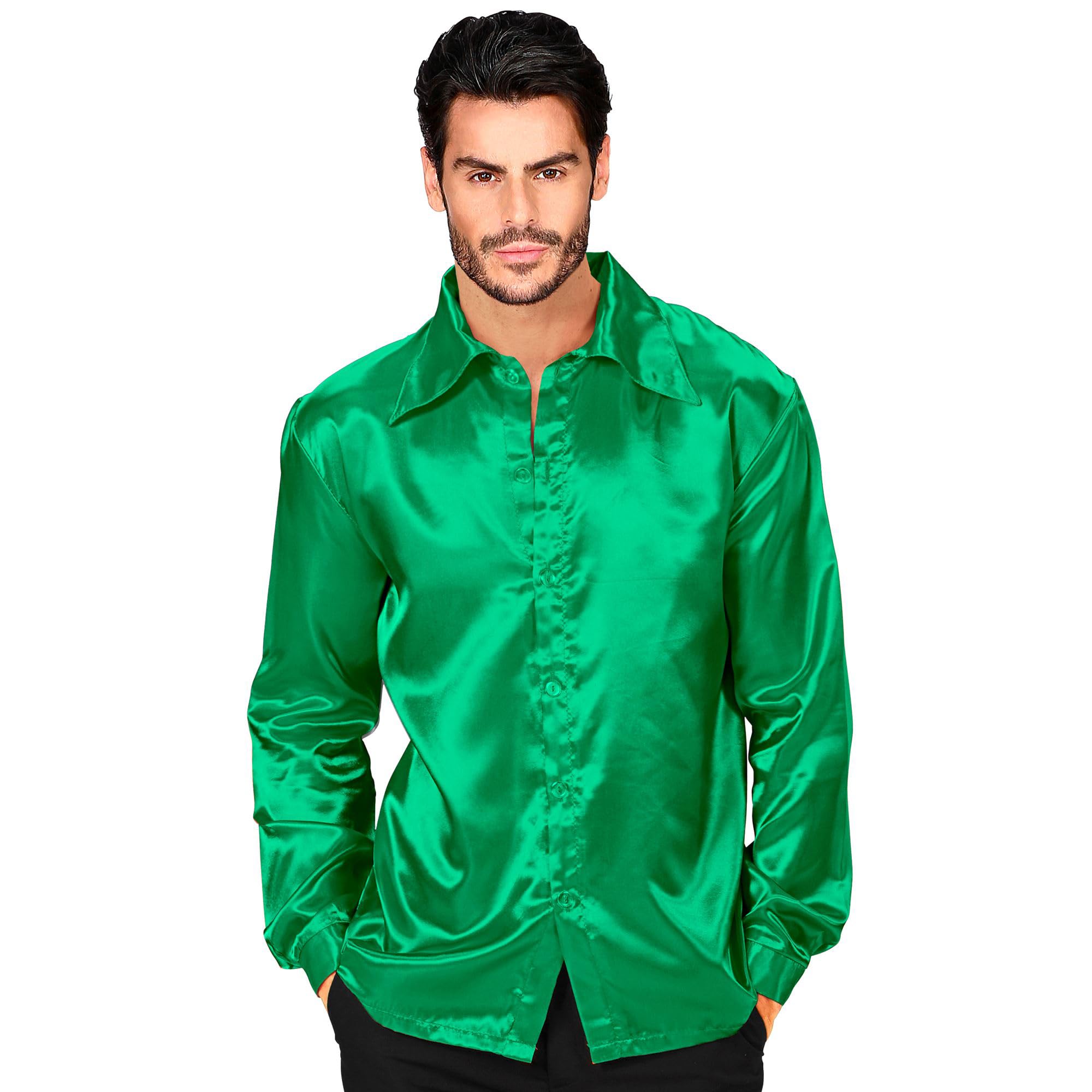 Satin Green 70S Disco Shirt - (Size: S)