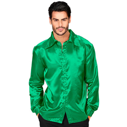Satin Green 70S Disco Shirt - (Size: S)