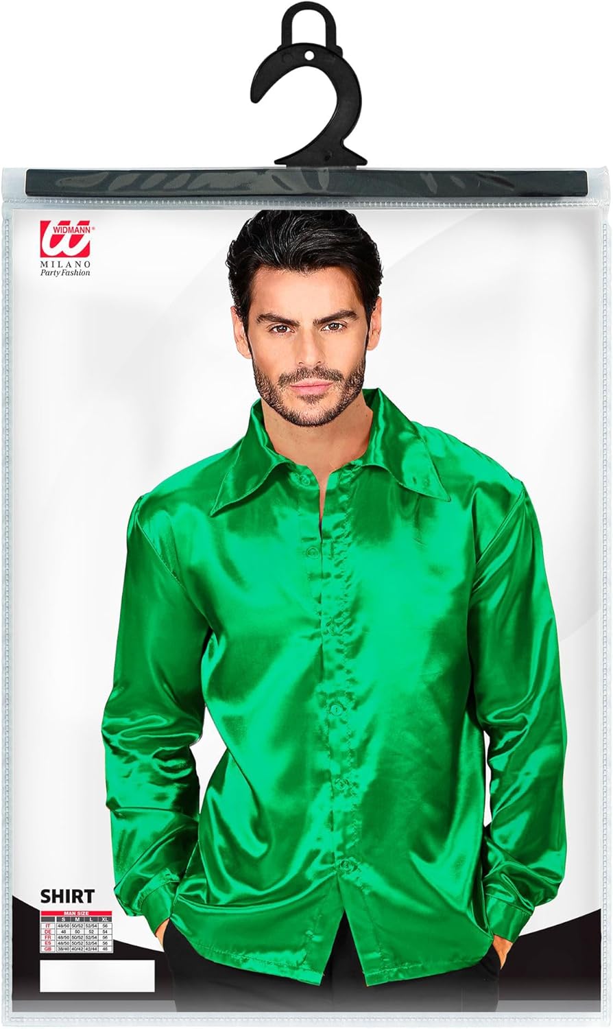 Satin Green 70S Disco Shirt - (Size: S)