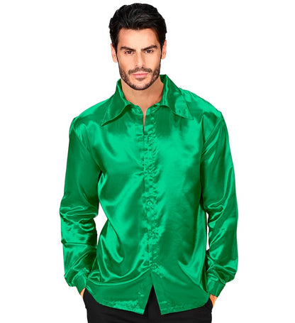Widmann Satin Green 70s Disco Shirt (M) Green