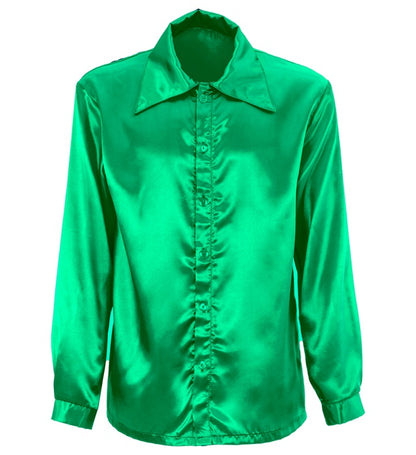 Widmann Satin Green 70s Disco Shirt (M) Green