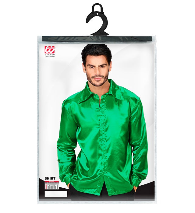 Widmann Satin Green 70s Disco Shirt (M) Green