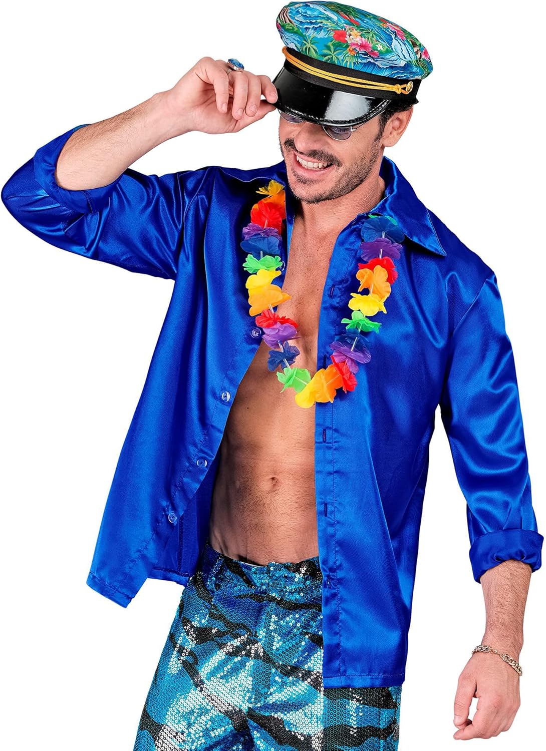 Satin Blue 70S Disco Shirt - (Size: Xl)