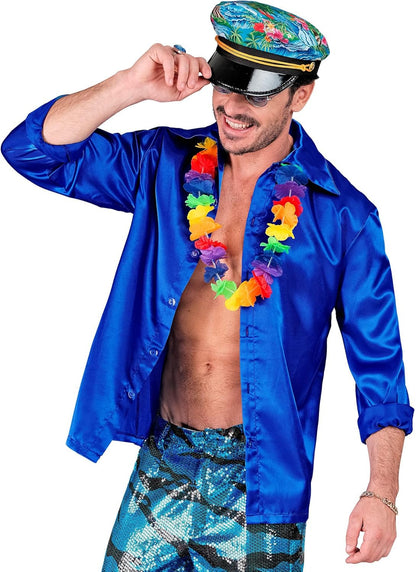 Satin Blue 70S Disco Shirt - (Size: Xl)