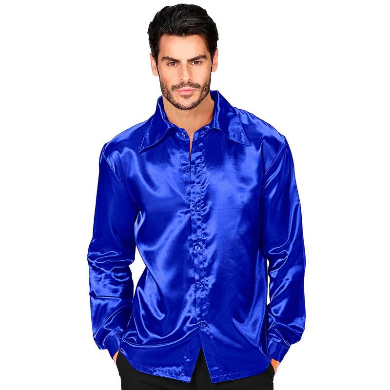 Satin Blue 70S Disco Shirt - (Size: Xl)