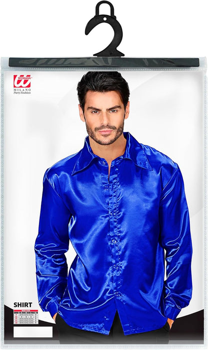 Satin Blue 70S Disco Shirt - (Size: Xl)