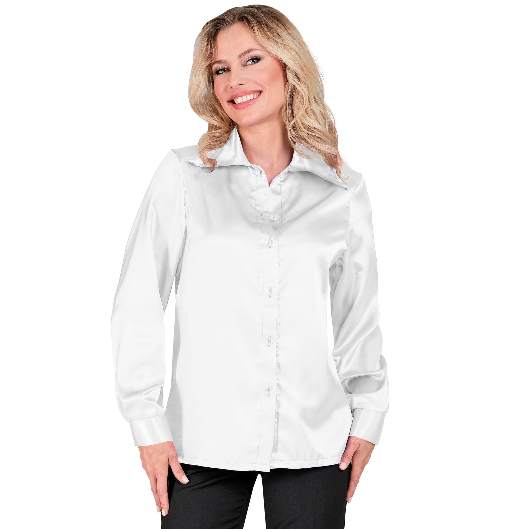 Satin White 70S Disco Shirt - (Size: Xl)