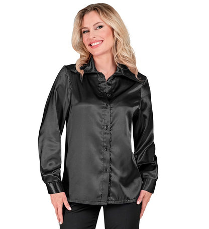 Widmann Satin Black 70s Disco Shirt (S) Black