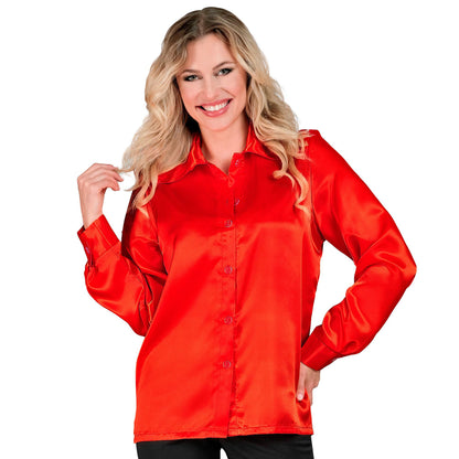 Satin Red 70S Disco Shirt - (Size: M)