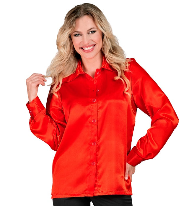 Widmann Satin Red 70s Disco Shirt (L) Red