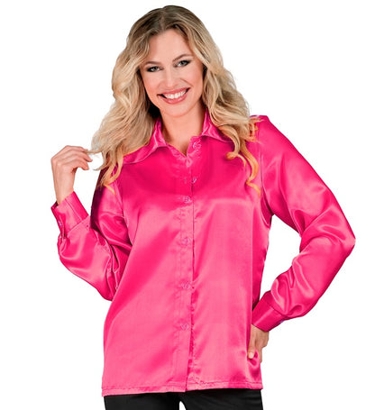 Widmann Satin Pink 70s Disco Shirt (S) Pink