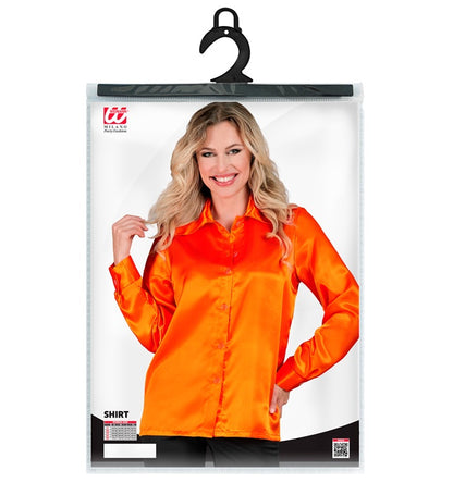 Widmann Satin Orange 70s Disco Shirt (M) Orange