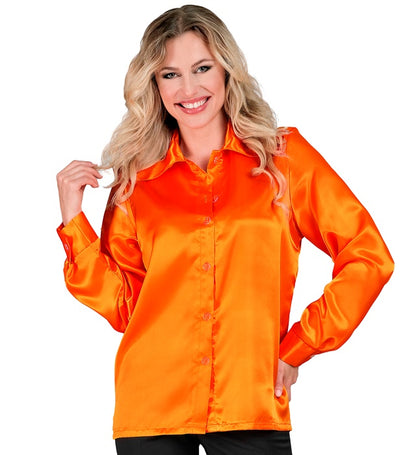 Widmann Satin Orange 70s Disco Shirt (L) Orange