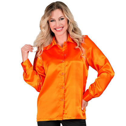 Satin Orange 70S Disco Shirt - (Size: Xl)