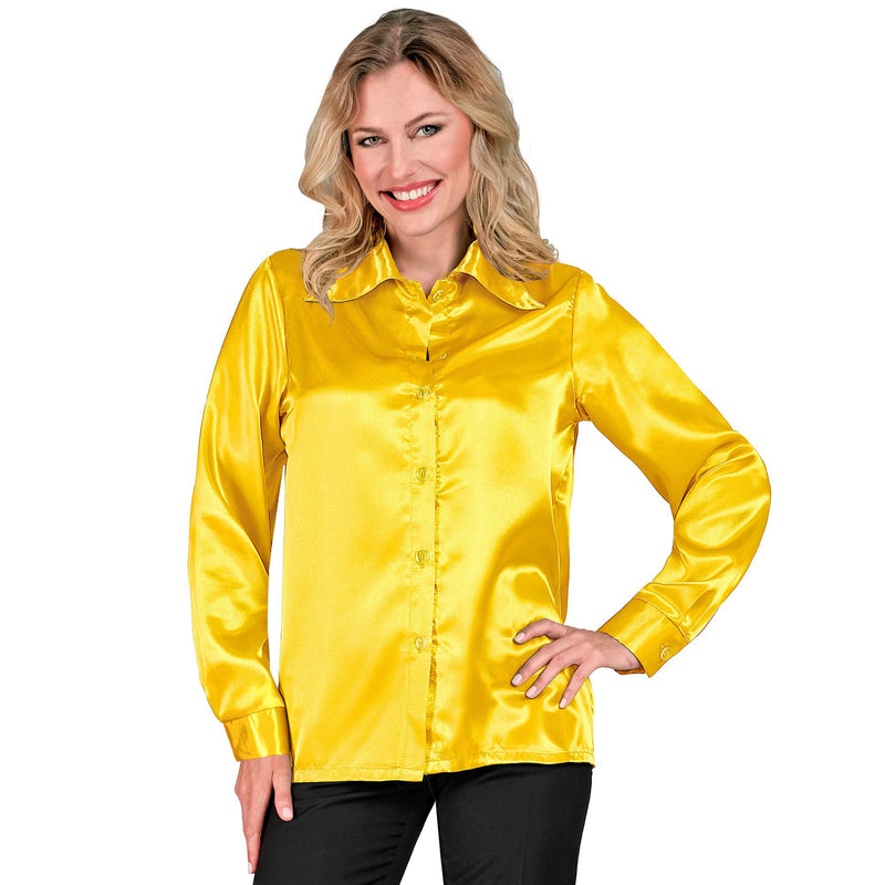Satin Yellow 70S Disco Shirt - (Size: Xl)