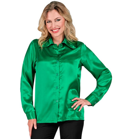 Widmann Satin Green 70s Disco Shirt (S) Green