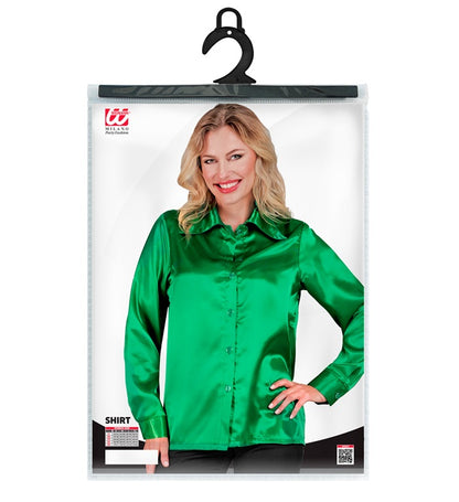 Widmann Satin Green 70s Disco Shirt (S) Green