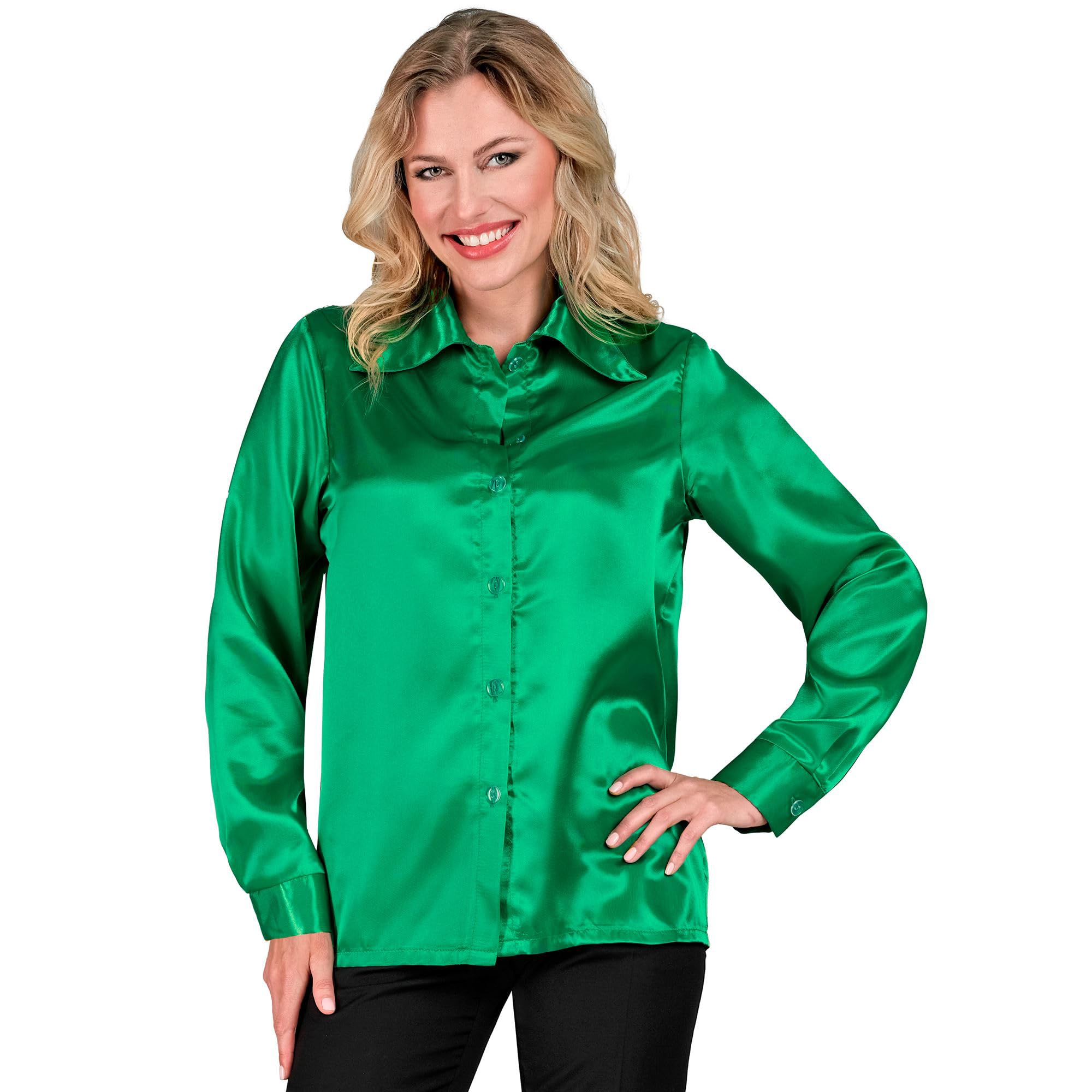 Satin Green 70S Disco Shirt - (Size: L)