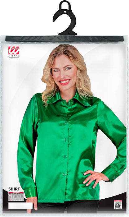 Satin Green 70S Disco Shirt - (Size: L)