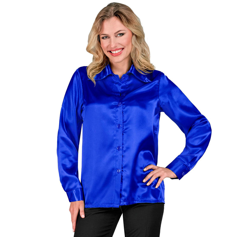 Satin Blue 70S Disco Shirt - (Size: S)