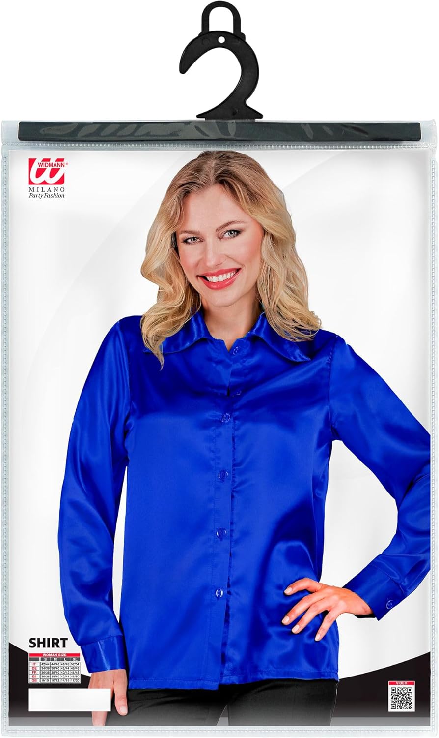 Satin Blue 70S Disco Shirt - (Size: S)