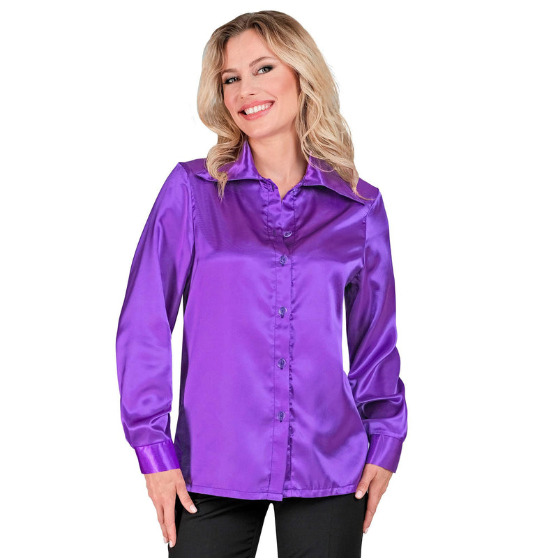 Satin Purple 70S Disco Shirt - (Size: M)