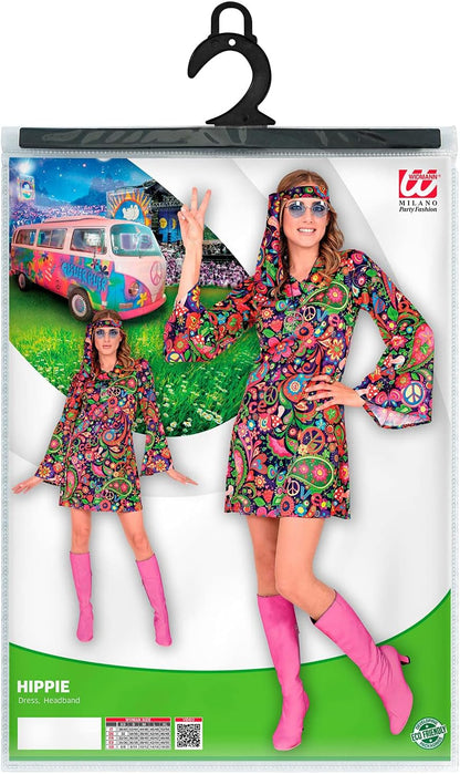 Widmann - Hippie Costume, Flower Dress and Headband, Flower Power, 70s, Theme Party, Carnival XS