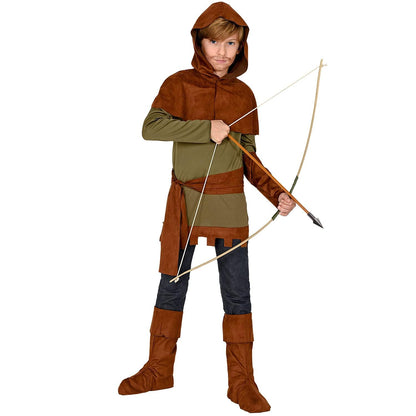Widmann - Kinderkostüm Robin of Sherwood, Oberteil, Armschoner, Schulterumhang mit Kapuze, Gürtel, Stiefelüberzieher, Mittelalter, Karneval, Mottoparty 116