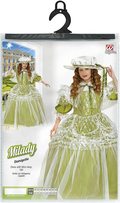 Children's Milady Green Costume Small 5-7 yrs (128cm) for Medieval Princess Fancy Dress
