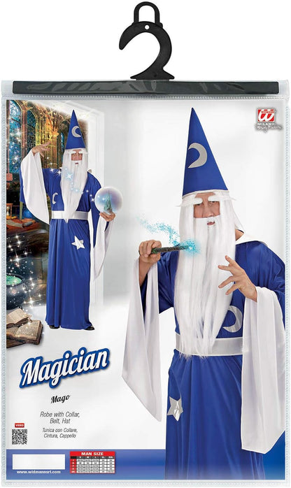 Widmann Men's 35104 - Wizard Costume, Tunic with Collar, Belt, Hat, Witch Master, Carnival, Theme Party medium Blue